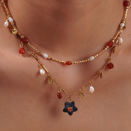 Colliers pendentifs pour femmes en acier inoxydable, couleur or, avec étoile délicate en pierre naturelle 2