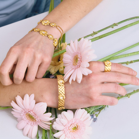 Ensembles de bijoux pour femmes en acier inoxydable doré, imperméables et anti-ternissement, avec zircon, de la série Romantic Daisy 2
