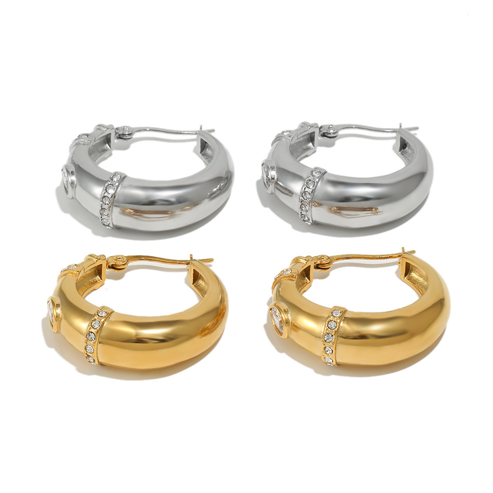 Boucles D'Oreilles Créoles En Acier Inoxydable Étanches Avec Zircon Image4