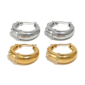 Boucles D'Oreilles Créoles En Acier Inoxydable Étanches Avec Zircon h5 Image4