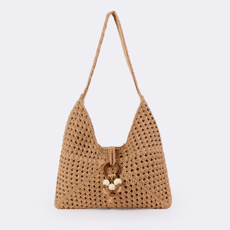 Sacs de plage classiques en coton tissé avec cerceau en bois pour femmes