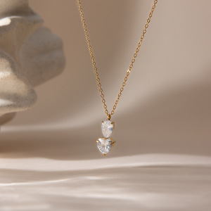 Colliers Pendentifs Pour Femmes En Acier Inoxydable, Couleur Or, Ornés De Zircon En Forme De Goutte Et De Cœur, Aux Détails Raffinés h5 Image5