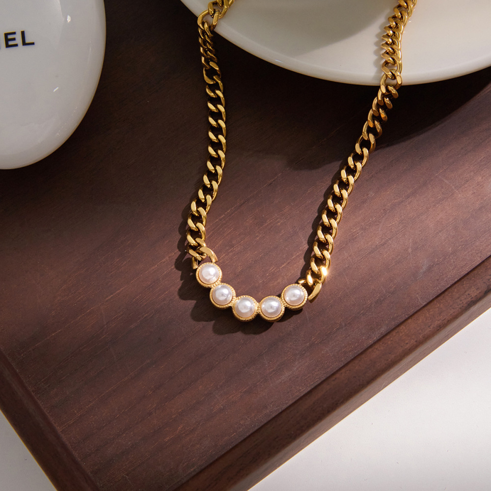 Colliers À Maillons Pour Femmes Daily Bold Chain En Acier Inoxydable, Imperméables Et Anti-Ternissement, Couleur Or Image3