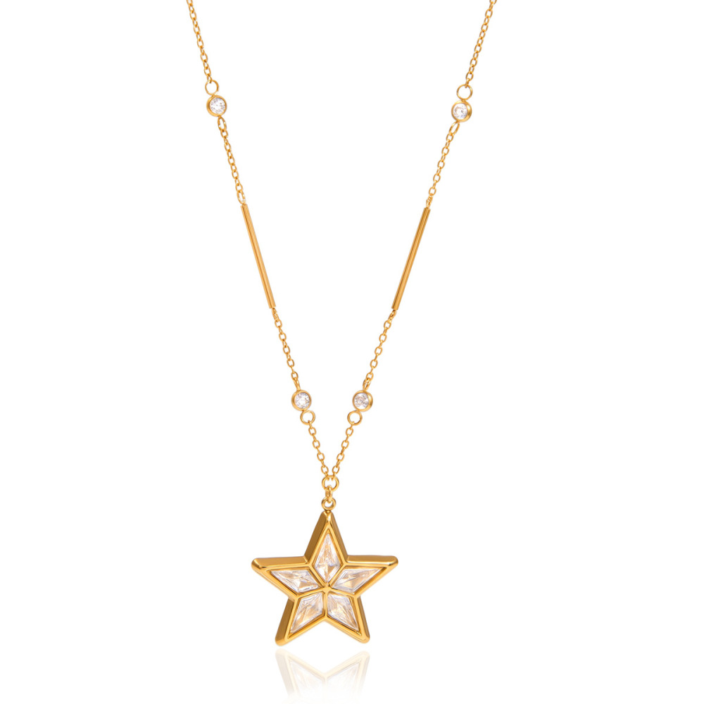 Colliers Pendentifs Pour Femmes Brilliant Star En Acier Inoxydable, Étanches Et Anti-Ternissement, Couleur Or 