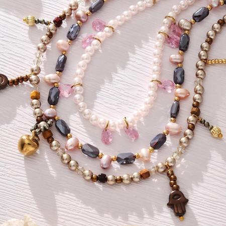 Colliers de perles pour femmes en acier inoxydable, perles brillantes, imperméables et anti-ternissement