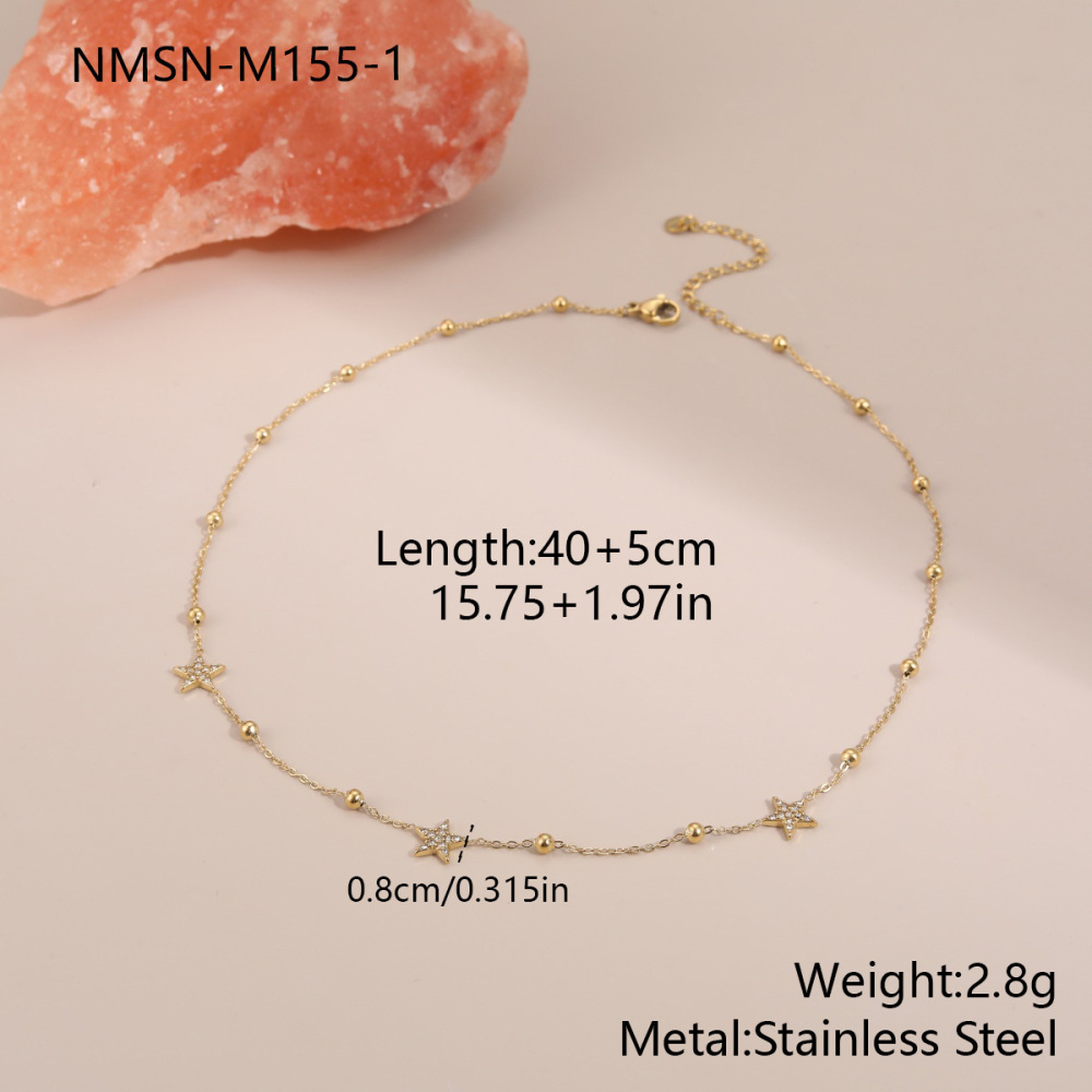 Colliers À Maillons Pour Femmes En Acier Inoxydable, Plaqué Or 18 Carats, Avec Perles De Forme Irrégulière Simple, Étoile Et Cercle.