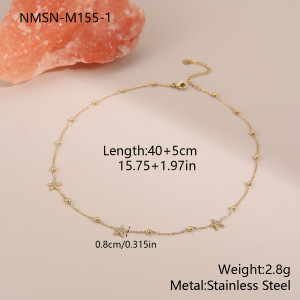 Colliers À Maillons Pour Femmes En Acier Inoxydable, Plaqué Or 18 Carats, Avec Perles De Forme Irrégulière Simple, Étoile Et Cercle. h5