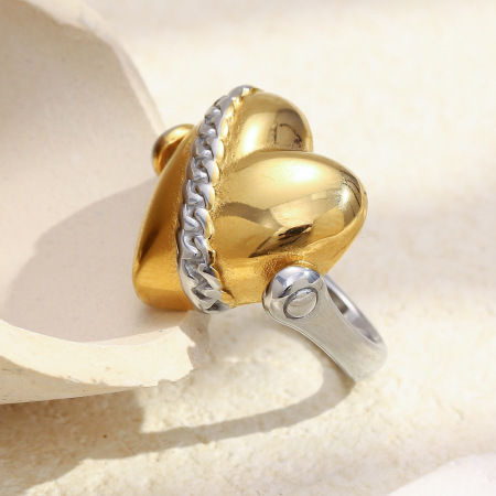 Bague en forme de cœur, étanche, en acier inoxydable doré et argenté 2
