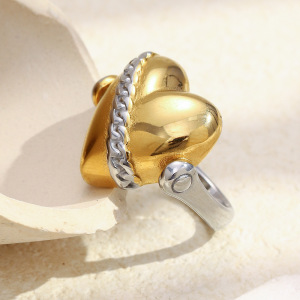 Bague En Forme De Cœur, Étanche, En Acier Inoxydable Doré Et Argenté h5 Image2