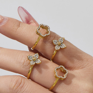 Ensemble De Bijoux Pour Femmes Avec Chaîne En Zircon Brillant, Fleur, Acier Inoxydable Couleur Or, Imperméable Et Anti-Ternissement h5 Image3