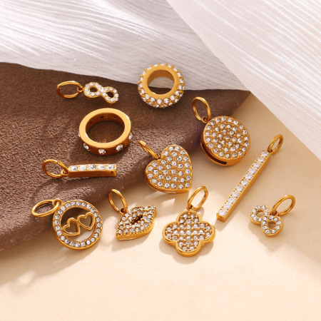 Pendentif unisexe Simple Series Daily Shape Irregular Circle en acier inoxydable étanche couleur or avec strass 2
