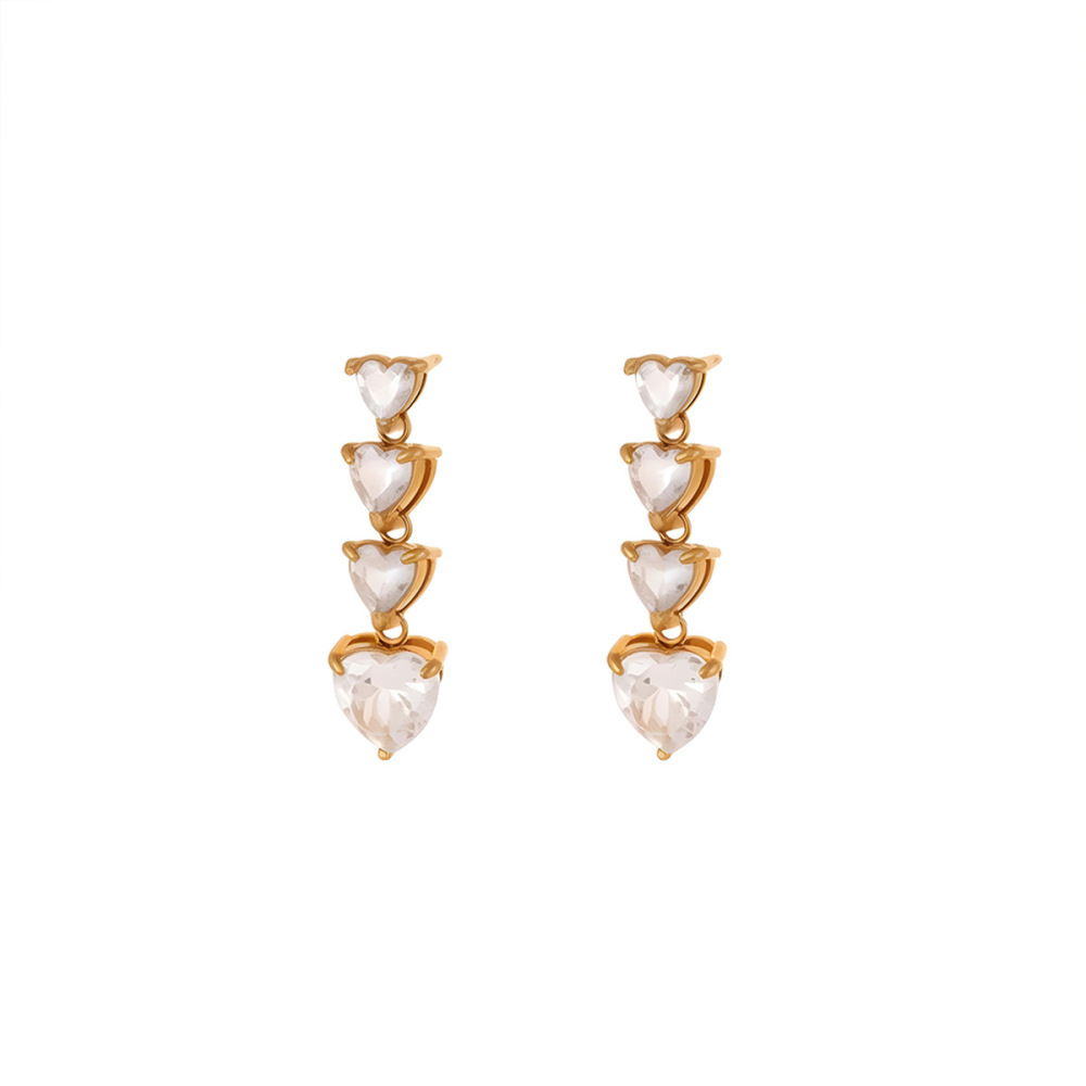 Boucles D'Oreilles Pendantes Pour Femme En Or 18 Carats, En Forme De Cœur, Avec Pompon Et Zircone Cubique, Collection Light Luxury Series Image5