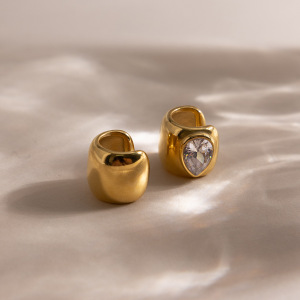 Manchette D'Oreilles Femme En Acier Inoxydable, Ornée D'Un Zircon En Forme De Goutte, Étanche, Couleur Or h5 Image5