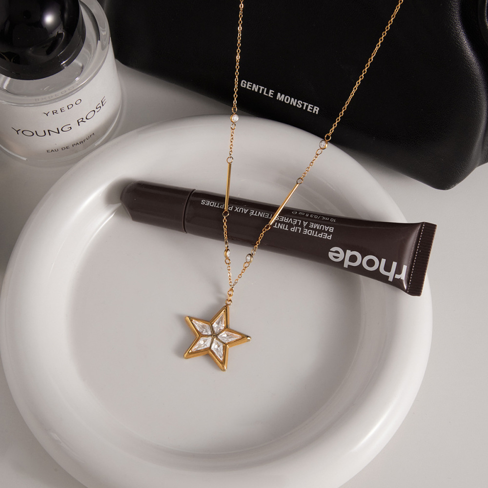 Colliers Pendentifs Pour Femmes Brilliant Star En Acier Inoxydable, Étanches Et Anti-Ternissement, Couleur Or Image6