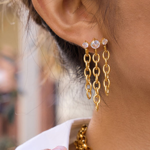Boucles D'Oreilles Pendantes Pour Femmes, Légères, À Pompons, En Acier Inoxydable, Imperméables Et Anti-Ternissement, Couleur Or, Ornées De Zircon. h5 Image4