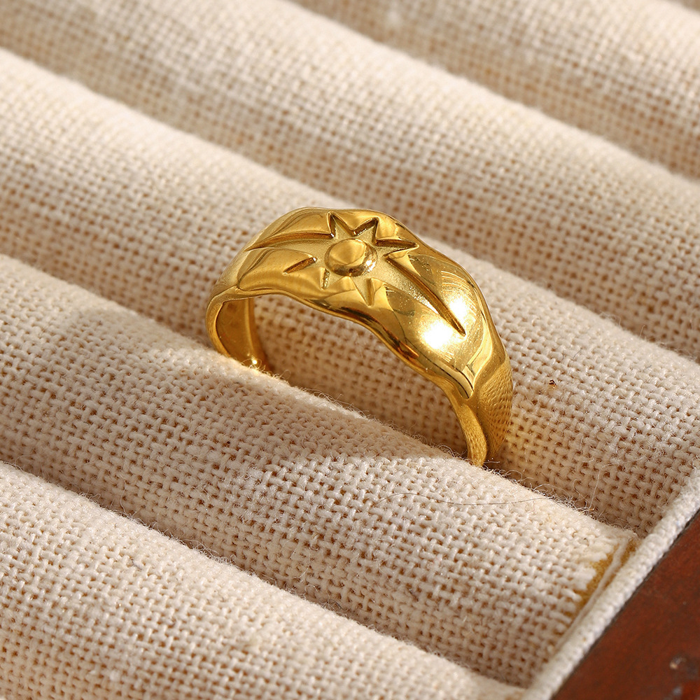 Bague Minimaliste En Acier Inoxydable Doré, Motif Étoile, Étanche Image2