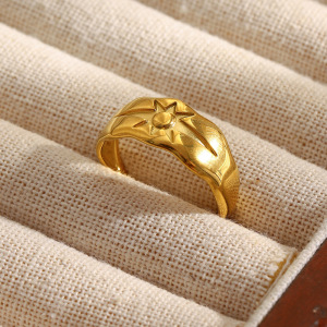 Bague Minimaliste En Acier Inoxydable Doré, Motif Étoile, Étanche h5 Image2