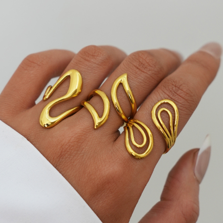 Bague Simple Series Daily Irregular Shape Lines en acier inoxydable étanche couleur or 2