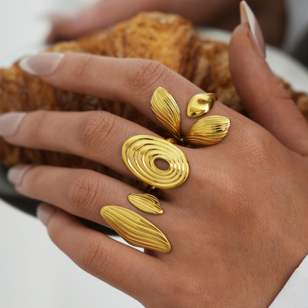 Bague pour femme en acier inoxydable étanche couleur or, forme irrégulière, à porter au quotidien
