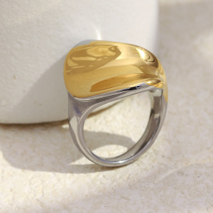 Bague Imposante En Acier Inoxydable Doré Et Argenté, Forme Déformée, Étanche h5 Image3