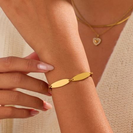 Bracelet chaîne femme en acier inoxydable, forme tortue irrégulière, or 18 carats, étanche
