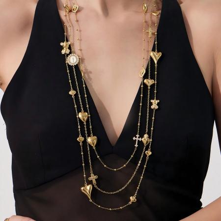 Collier long pour femme, orné d'une magnifique chaîne ours en acier inoxydable, imperméable et anti-ternissement. Couleur or.