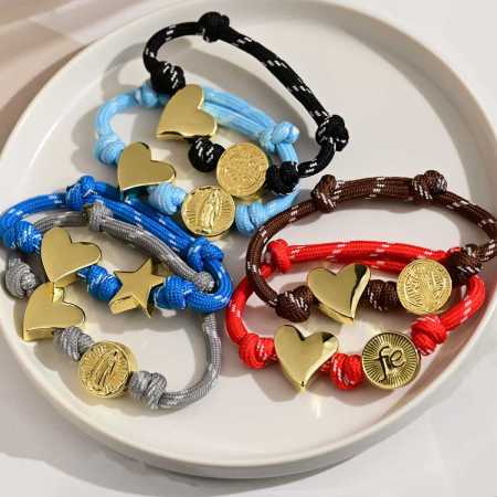 Bracelets tressés en cuivre pour femmes avec lettres et cœurs colorés 2