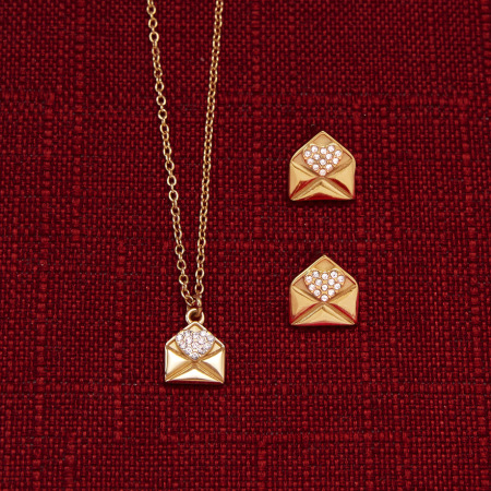 Ensembles de bijoux pour femmes en forme de cœur romantique enveloppé, en acier inoxydable étanche, couleur or 2