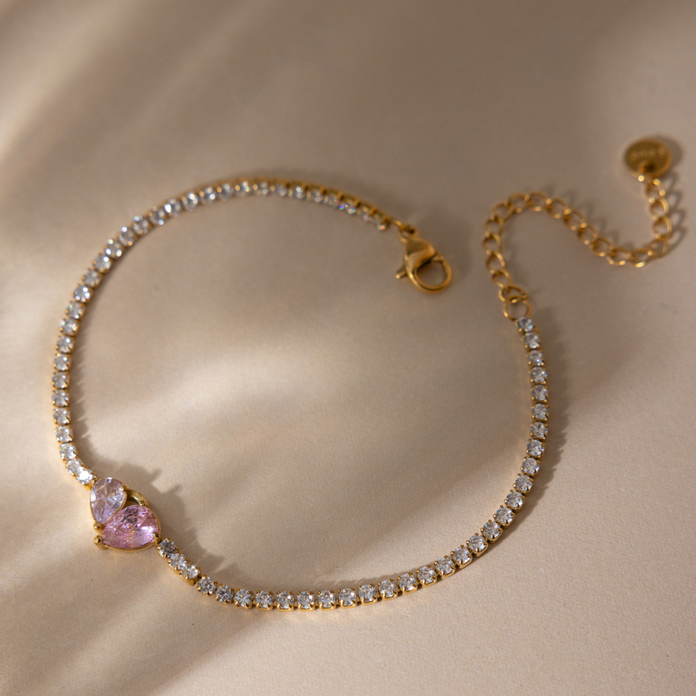 Bracelets À Breloques Sophistiqués En Forme De Cœur, En Acier Inoxydable, Étanches, Couleur Or, Avec Zircon, Pour Femmes h5Image5