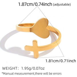 Bagues Pour Femmes Daily Heart Cross En Acier Inoxydable Étanche Couleur Or h5 Image2