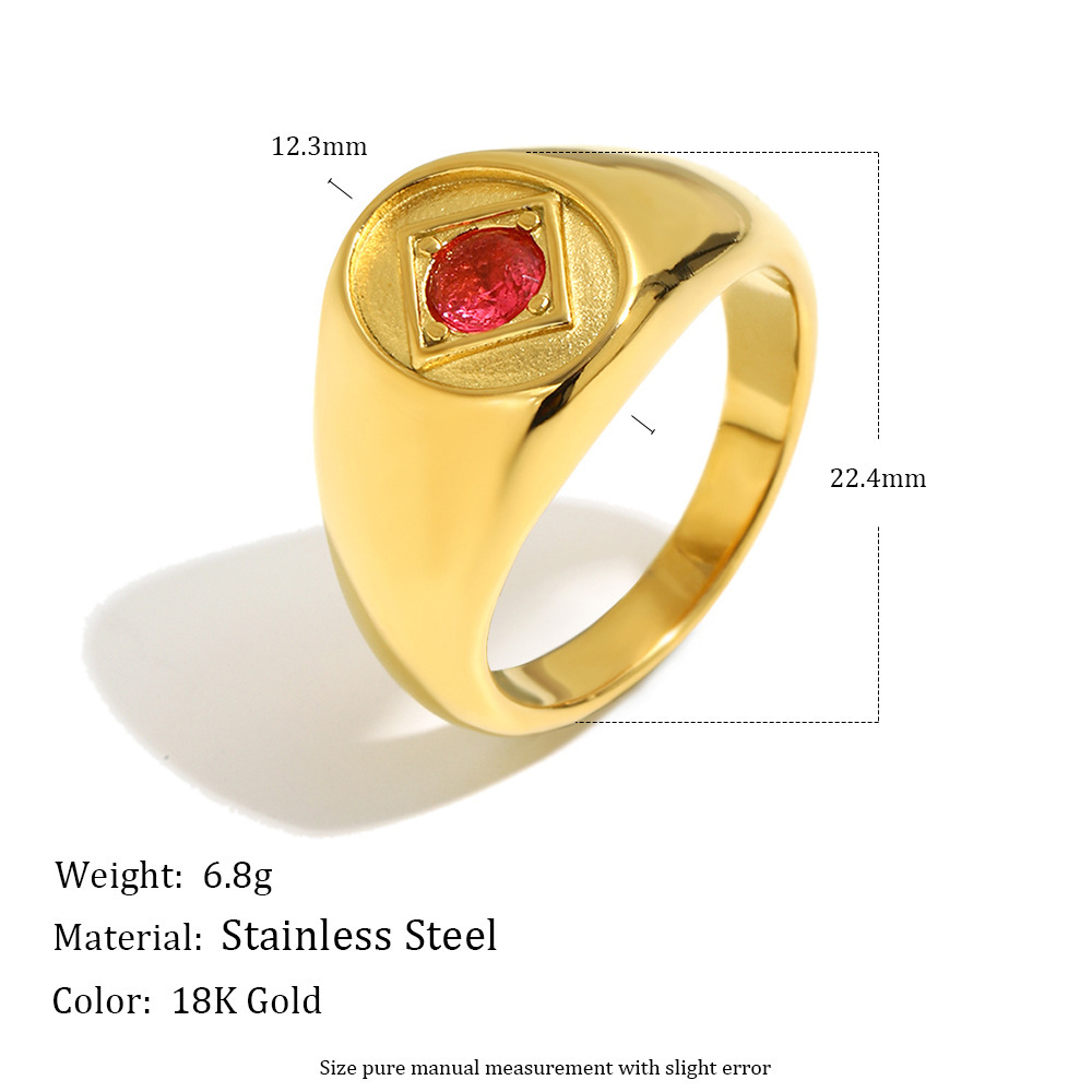 Bague Chevalière Rétro En Acier Inoxydable Doré Étanche Avec Zircon Image2