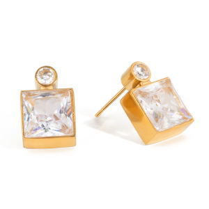 Boucles D'Oreilles Puces Carrées Simples En Acier Inoxydable Doré Avec Zircon, Imperméables Et Anti-Ternissement Pour Femmes h5 
