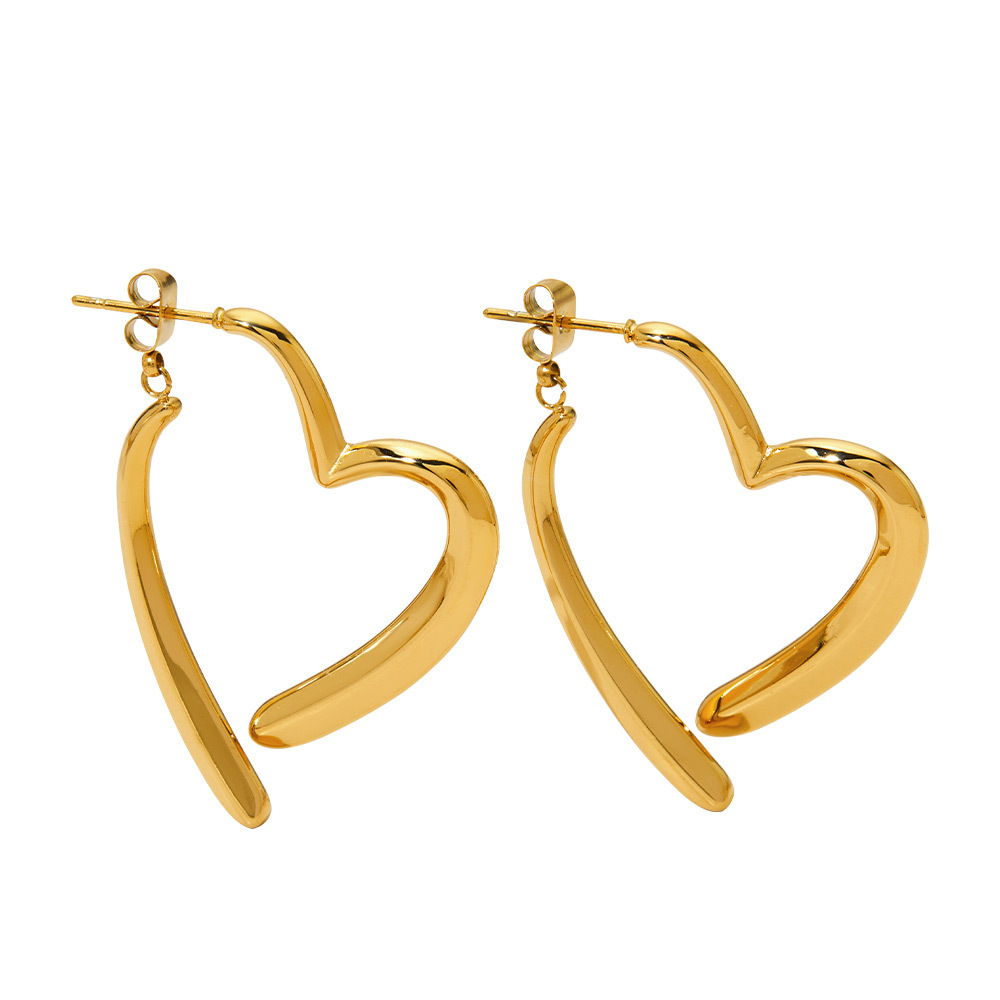 Boucles D'Oreilles Pendantes Pour Femme, En Acier Inoxydable, Couleur Or, Motif Cœur Simple Image4