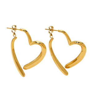 Boucles D'Oreilles Pendantes Pour Femme, En Acier Inoxydable, Couleur Or, Motif Cœur Simple h5 Image4