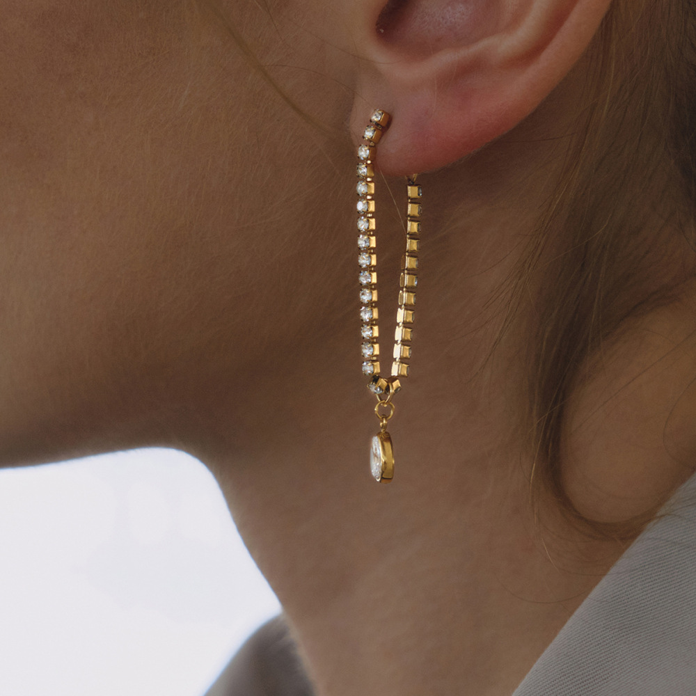 Boucles D'Oreilles Délicates En Forme De Goutte, En Acier Inoxydable Doré Avec Zircon, Imperméables Et Anti-Ternissement, Parfaites Pour Les Soirées. Image4