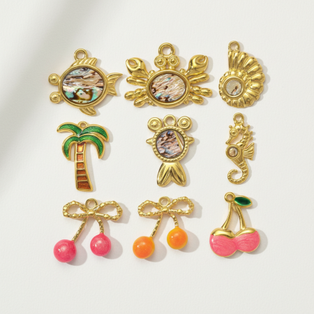 Pendentif femme en acier inoxydable couleur or, motif cerisier naturel, étanche, collection Romantique (1 pièce) 2