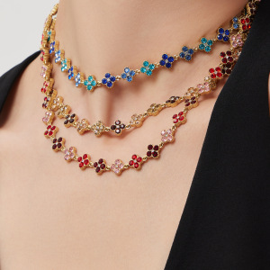Ensembles De Bijoux Pour Femmes En Acier Inoxydable Doré, Ornés De Zircon Trèfle Délicat, Imperméables Et Anti-Ternissement h5 Image3