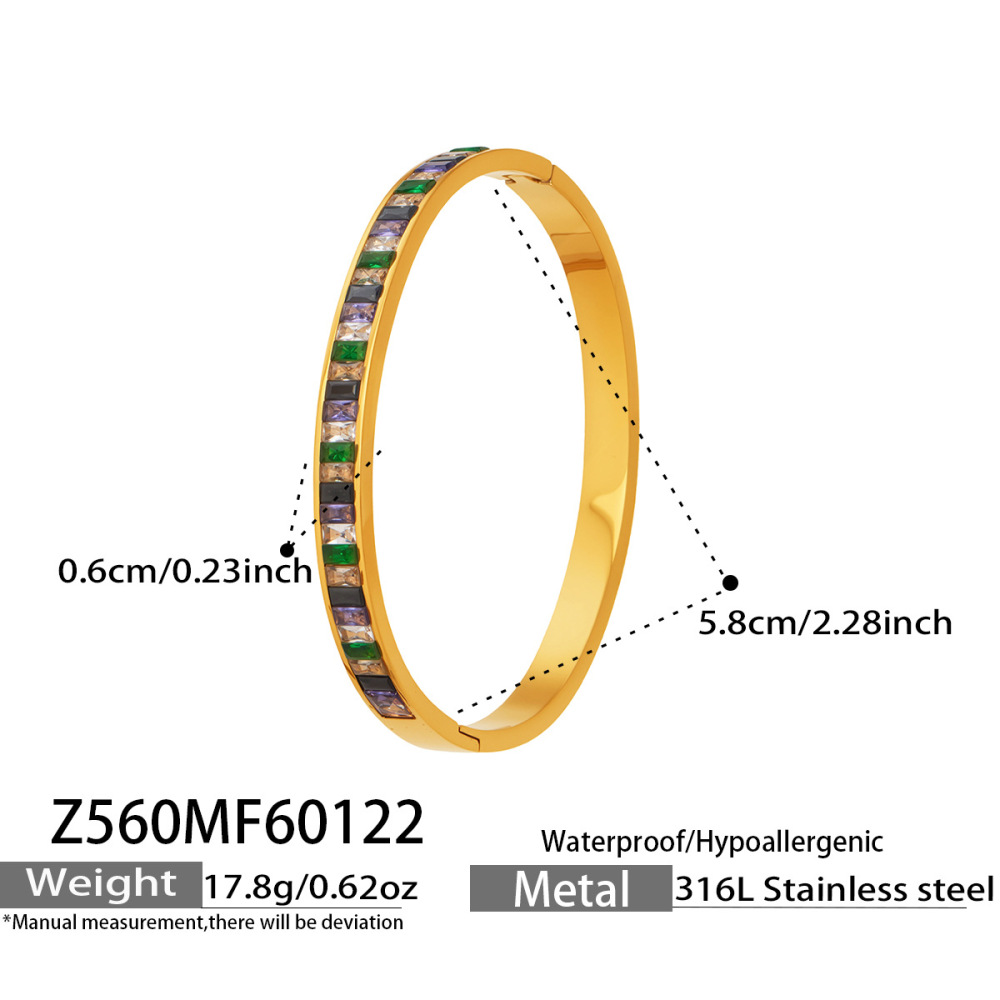Bracelets Pour Femmes En Acier Inoxydable Doré, Polychromes, Rectangulaires, En Zircon, Imperméables Et Anti-Ternissement 