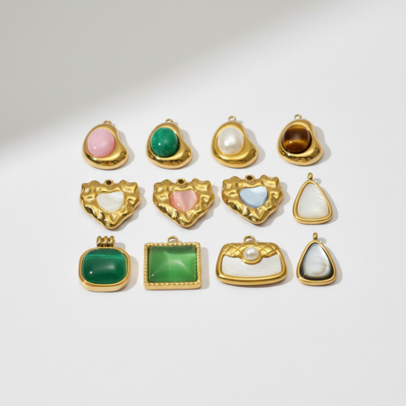 Pendentif rétro en pierres naturelles pour femme, 1 pièce