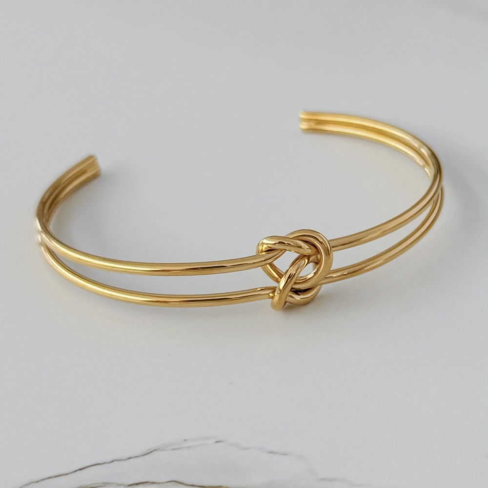 Bracelets Manchettes Pour Femmes En Acier Inoxydable, Étanches, Couleur Or, À Lignes Torsadées Simples 