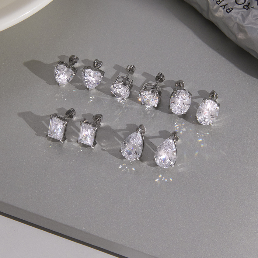 Boucles D'Oreilles Puces Pour Femmes, En Acier Inoxydable Imperméable Et Anti-Ternissement, Forme Zircon Géométrique Quotidien Image5