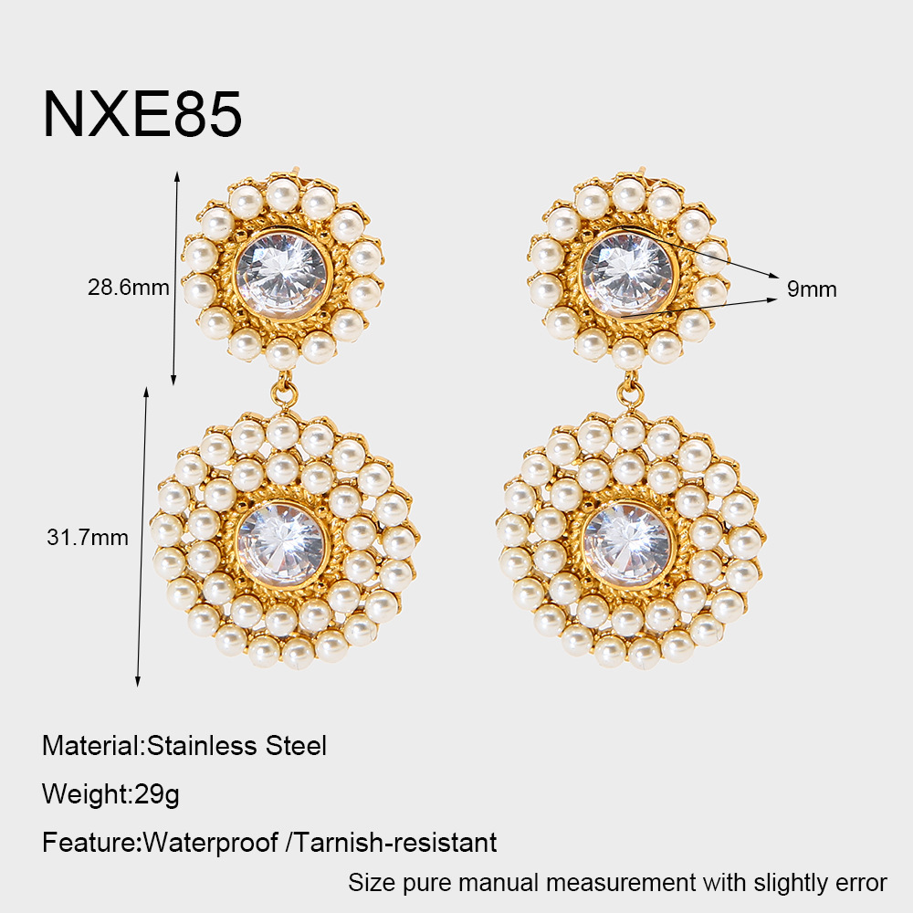 Boucles D'Oreilles Pendantes Rétro Luxueuses Pour Femmes, En Acier Inoxydable Étanche, Couleur Or, Ornées De Perles.