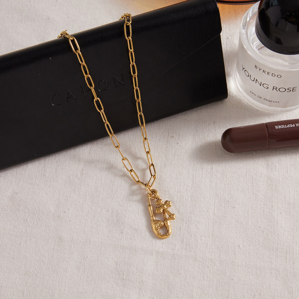 Collier Pendentif Croix Trombone En Acier Inoxydable Doré, Imperméable Et Anti-Ternissement Pour Femme h5Image5
