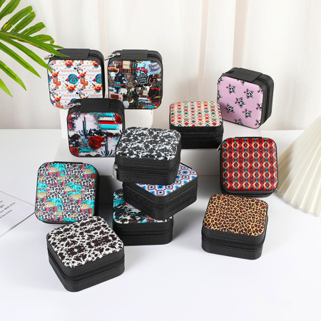 Boîtes à bijoux tissées en PU à imprimé léopard floral rétro de la série Simple 2