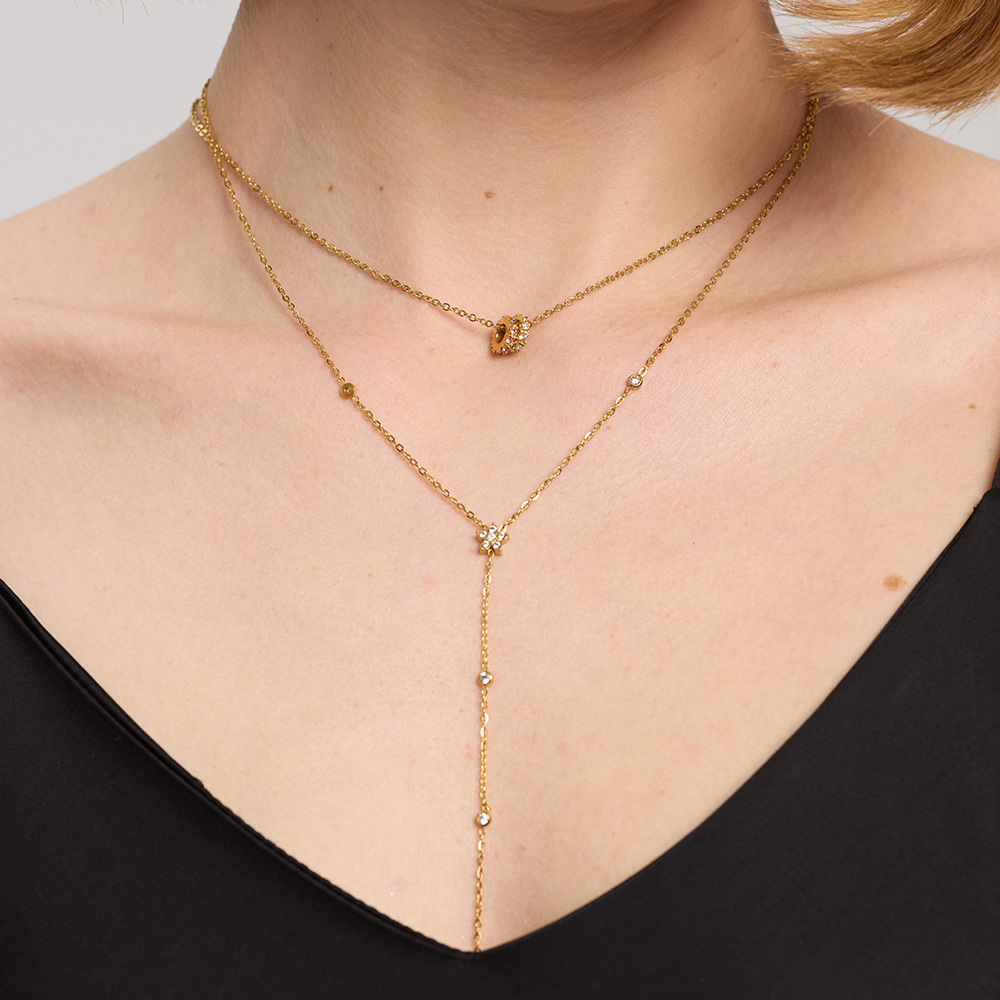 Colliers Pendentifs Élégants Pour Femmes, En Acier Inoxydable, Couleur Or, Avec Zircon Et Forme Un Cercle Étanche. Image4
