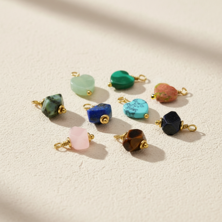 Pendentif classique en forme de cœur irrégulier, pierres naturelles, couleur or, pour femme