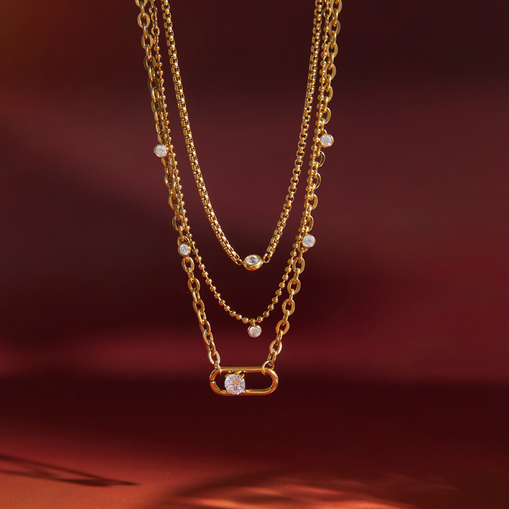 Colliers À Plusieurs Rangs Pour Femmes, En Acier Inoxydable Doré, Avec Zircon Et Chaîne Délicate, Imperméables Et Anti-Ternissement Image6