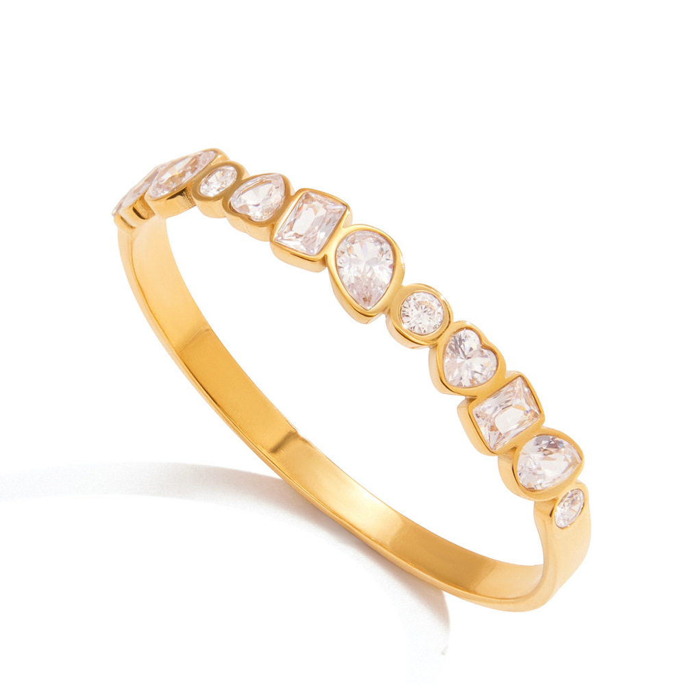 Bracelet Jonc Élégant En Acier Inoxydable Doré, De Forme Irrégulière, Imperméable Et Anti-Ternissement, Orné De Zircons. 