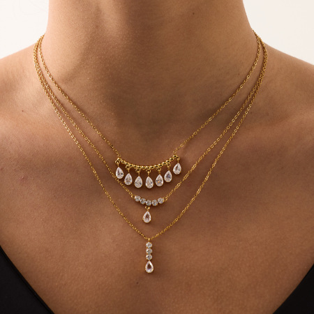 Colliers pendentifs pour femmes, série luxueuse, élégants, en forme de goutte, en acier inoxydable étanche, couleur or, avec zircon.