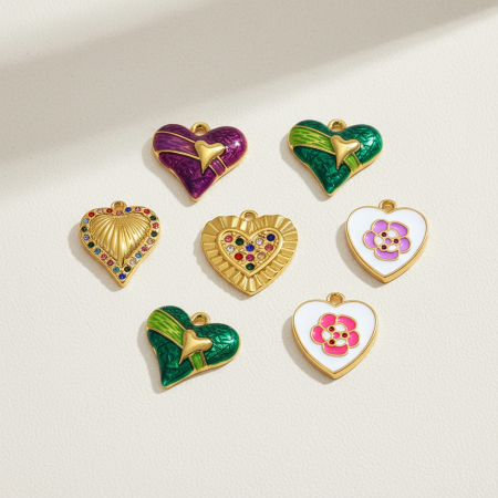 Pendentifs sophistiqués en forme de cœur, à faire soi-même, en acier titane couleur or, pour femmes